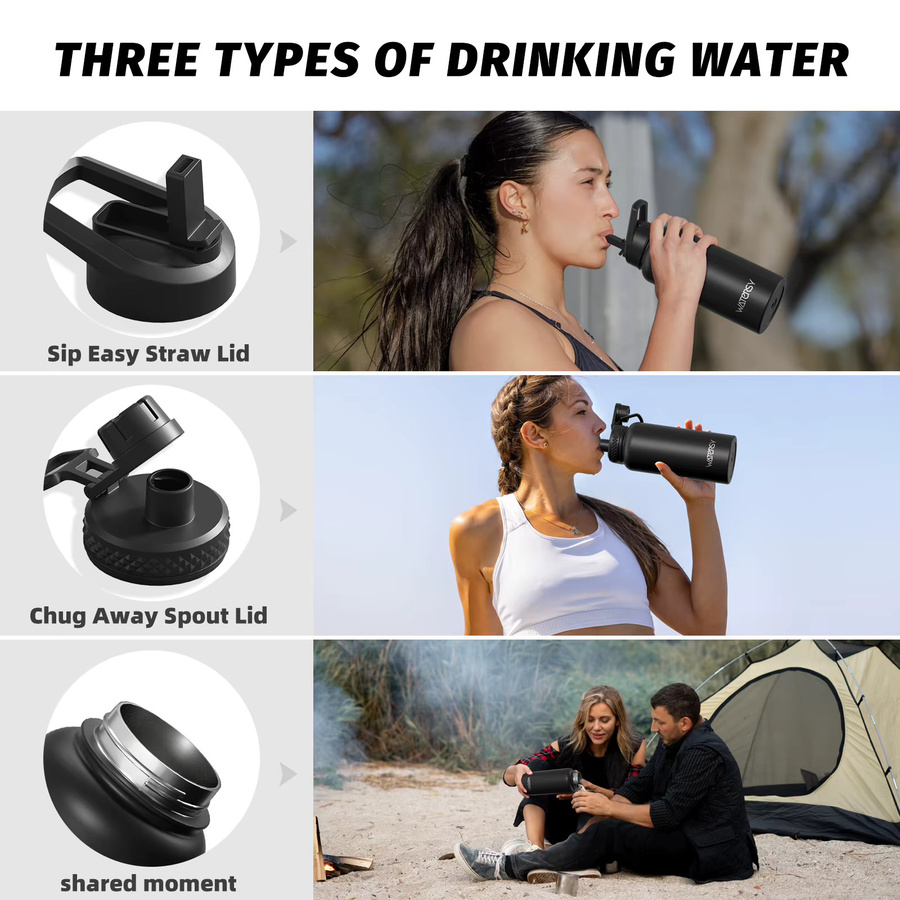 WATERSY Sportwasserflasche aus Edelstahl in Grün, isolierte Thermoflasche mit 650 ml (ca. 22 oz) für Sport und Reise - Bild 3