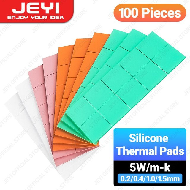 JEYI 100er-Pack wärmeleitende Silikonpads für M.2 NVMe NGFF SSD, PC Laptop Kühlkörper, GPU, CPU und LED-Grafikkarte, multicolour - Bild 1