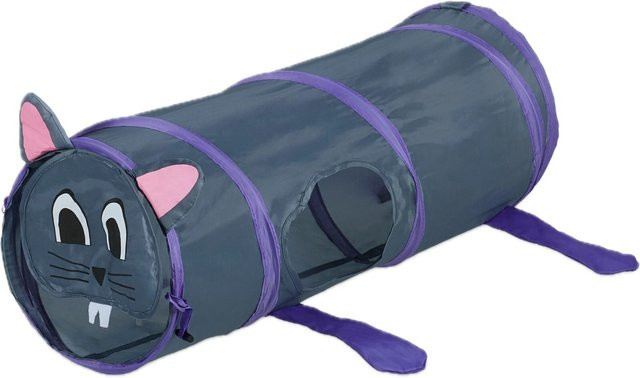 Relaxdays Katzentunnel mit Maus-Design aus Polyester und Stahl in Grau und Lila, B: 63 cm, T: 26 cm - Bild 1