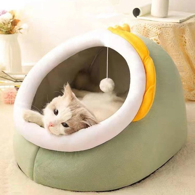 Dinosaurier-Kätzchen Katzenhaus grün, isoliertes halbgeschlossenes Katzenbett und Hundebett für alle Jahreszeiten - Bild 1