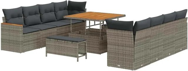 vidaXL Garten-Sofa-Set aus Poly-Rattan in Grau, 11-teiliges Outdoor-Lounge-Set mit Kissen für Terrasse und Garten - Bild 1