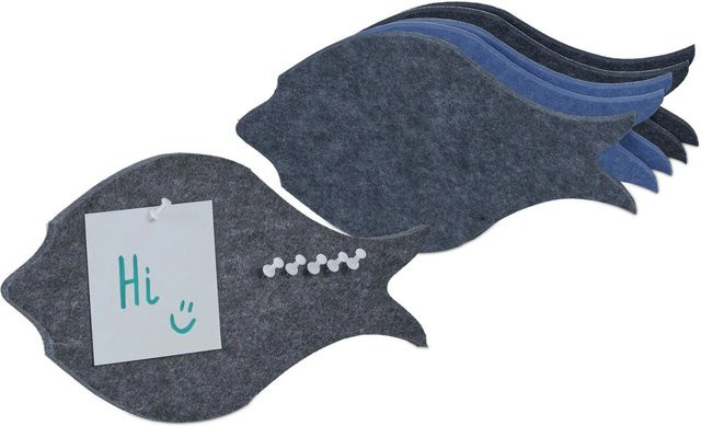 Relaxdays Filzpinnwand im 6er Set mit Fisch-Design, selbstklebend, Farben: Anthrazit, Blau und Grau, B/T/H: 16 x 30 x 0,9 cm - Bild 1