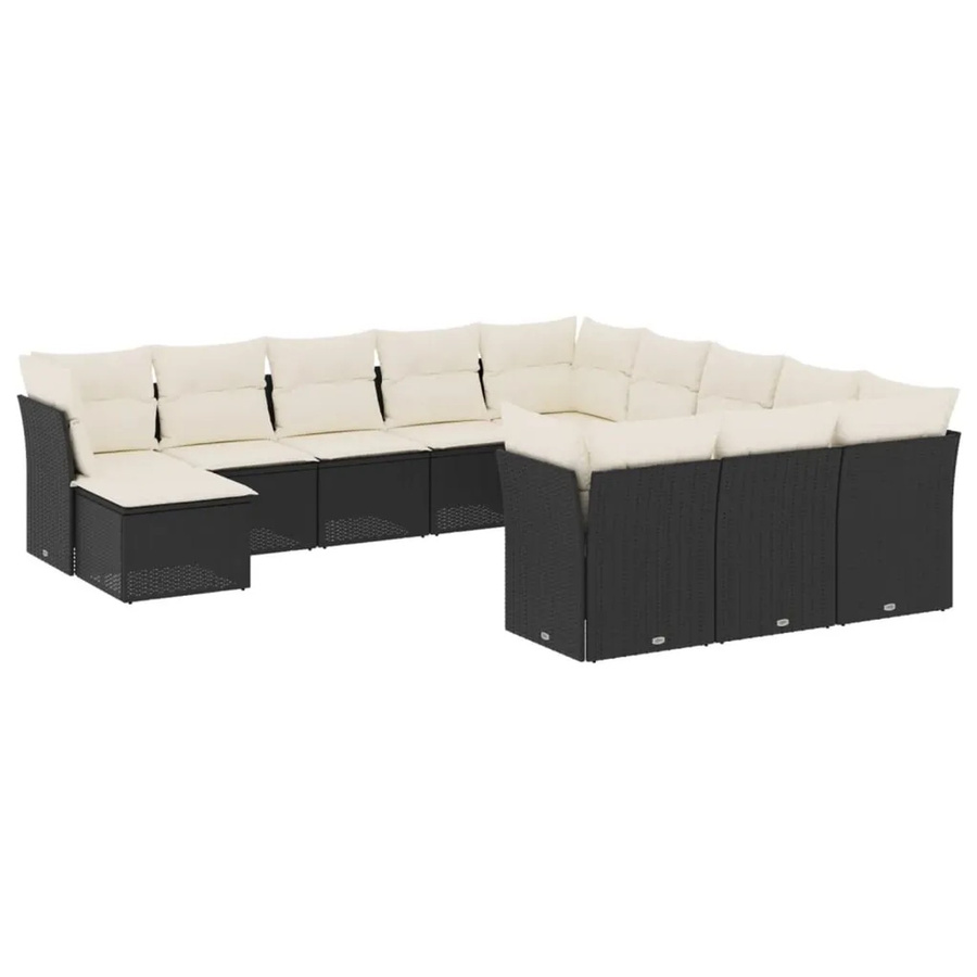 vidaXL 12-tlg Garten-Sofagarnitur in L-Form mit Kissen und Ottoman, Schwarz, Poly-Rattan und Metallrahmen - Bild 2