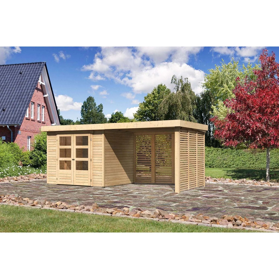 Karibu Holz-Gartenhaus Boras Natur Flachdach Unbehandelt Braun B: 238 cm, T: 213 cm, H: 211 cm - Bild 2