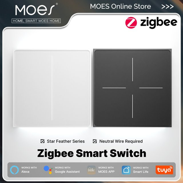 MOES Star Feather Series Smart Touch Switch, Tuya ZigBee 2in1 App-Fernbedienung mit neutraler Lichtszene, Grau, kompatibel mit Alexa und Google Home - Bild 1