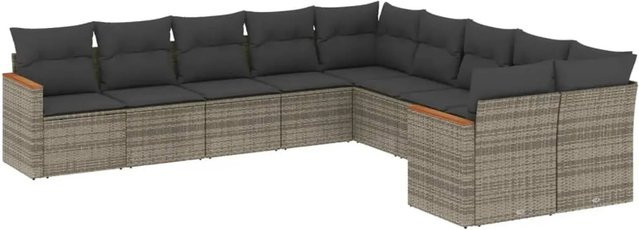 vidaXL 10-tlg. Garten-Sofagarnitur in L-Form aus Poly-Rattan mit Kissen in Grau - Bild 1