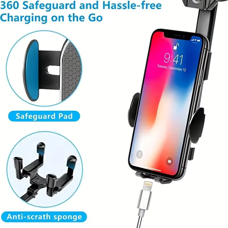 DUTRIEUX Rückspiegel-Handyhalterung fürs Auto mit 360 Grad drehbarem und teleskopierbarem Arm, universeller Clip-On-Halter für Smartphones, Schwarz - Bild 3