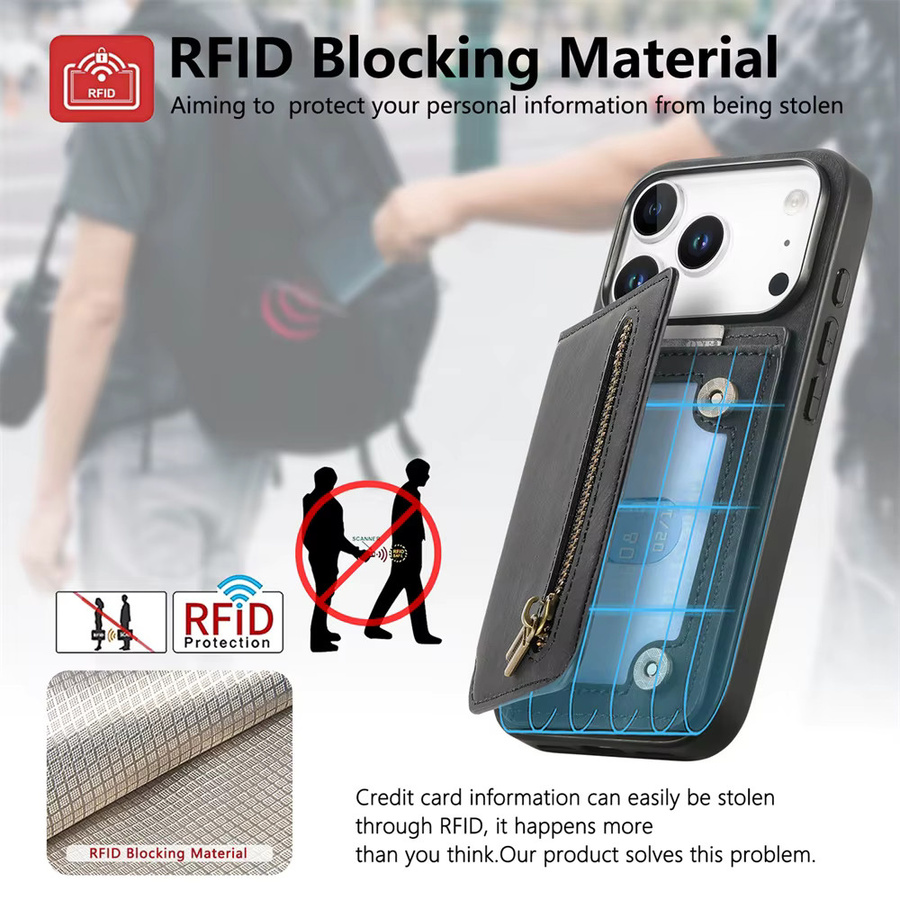 RFID-blockierende Flip Handyhülle mit Kartenfach für iPhone 11 bis iPhone 17 Air in Braun - Bild 4