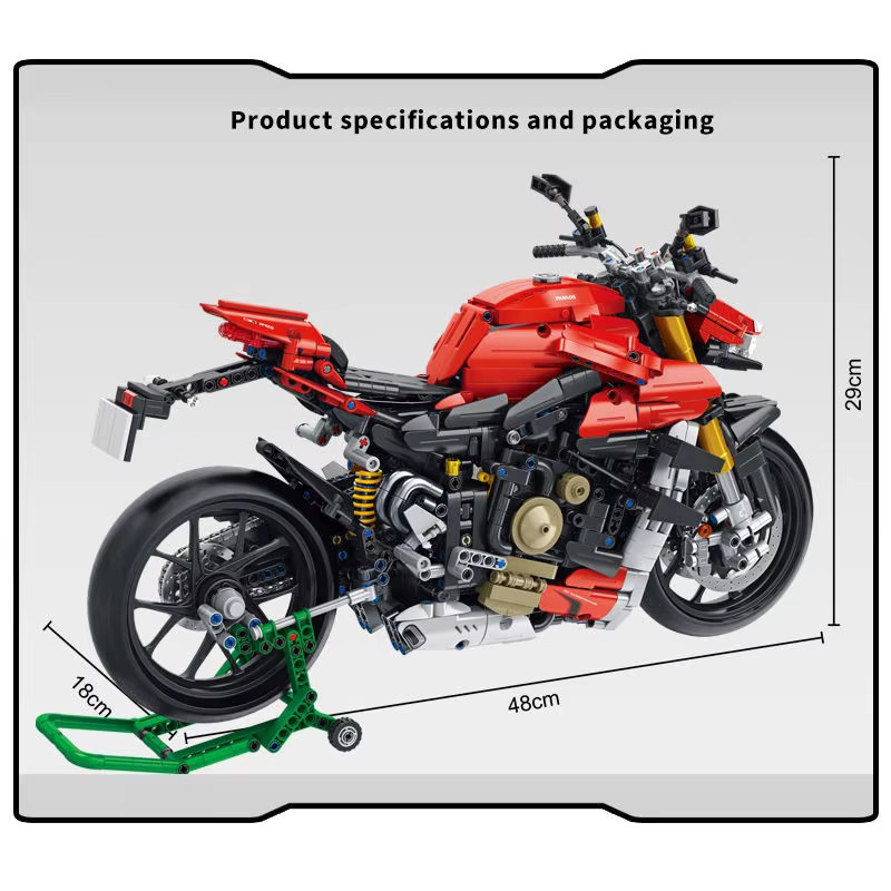 CETYL MOC Racing V4 Motorrad Bausteine Set, 2221 Teile, Modell 1:5, Rot - Bild 3