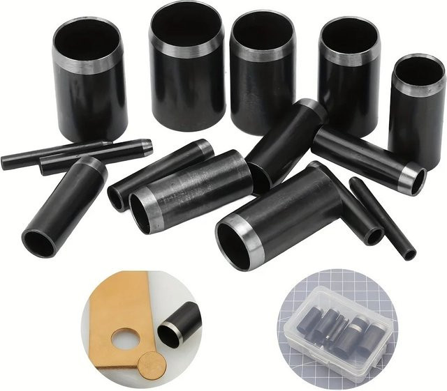 Rundlochstanzer Set mit 15 Größen von 1-15 mm und Aufbewahrungsbox in Schwarz für Lederhandwerk - Bild 1