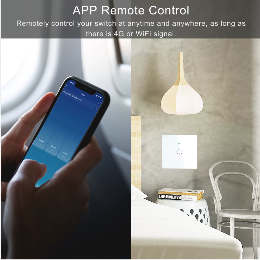 Szaoju WLAN Smart Schalter mit Neutralleiter, RF433MHz EU Touch-Wandschalter in Weiß, kompatibel mit SmartLife App und Google Assistant - Bild 3
