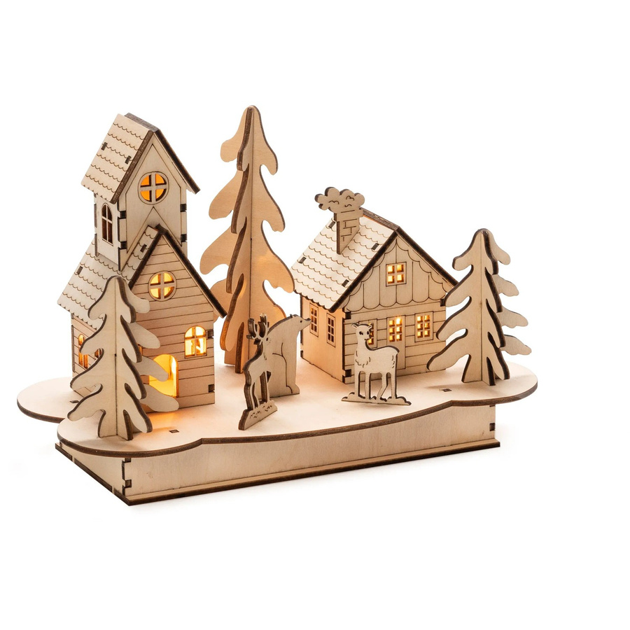 Konstsmide Holzsilhouette Haus mit Tieren in Naturfarben mit warmweißen LEDs für die Weihnachtsdekoration - Bild 2