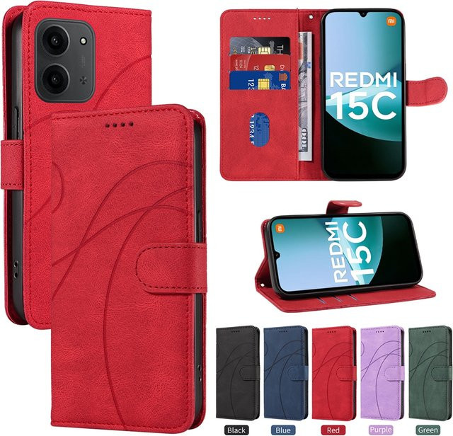 Magnetische Leder-Brieftaschenhülle für Xiaomi Redmi Serie Curve Line in Rot - Bild 1