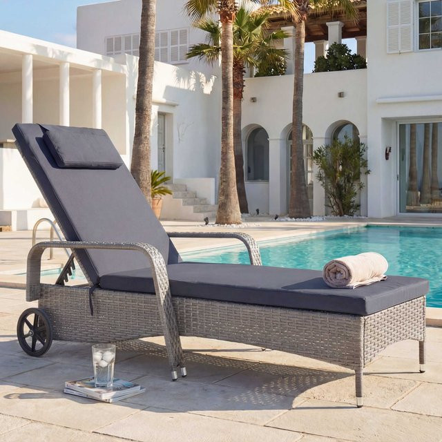 MCW Poly-Rattan Sonnenliege Cesena in Grau mit dunkelgrauen Kissen und Alu-Gestell, B/T/H: 197 x 108 x 71 cm - Bild 1