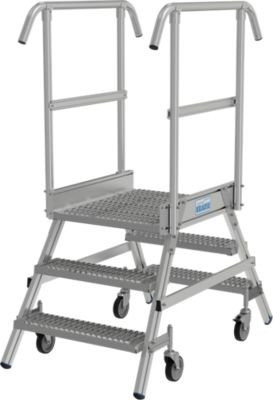 Krause Podestleiter fahrbar mit 2x3 Stufen aus Aluminium in Silber, Plattform Breite: 60 cm, Tiefe: 72 cm, Geländer Höhe: 100 cm - Bild 1