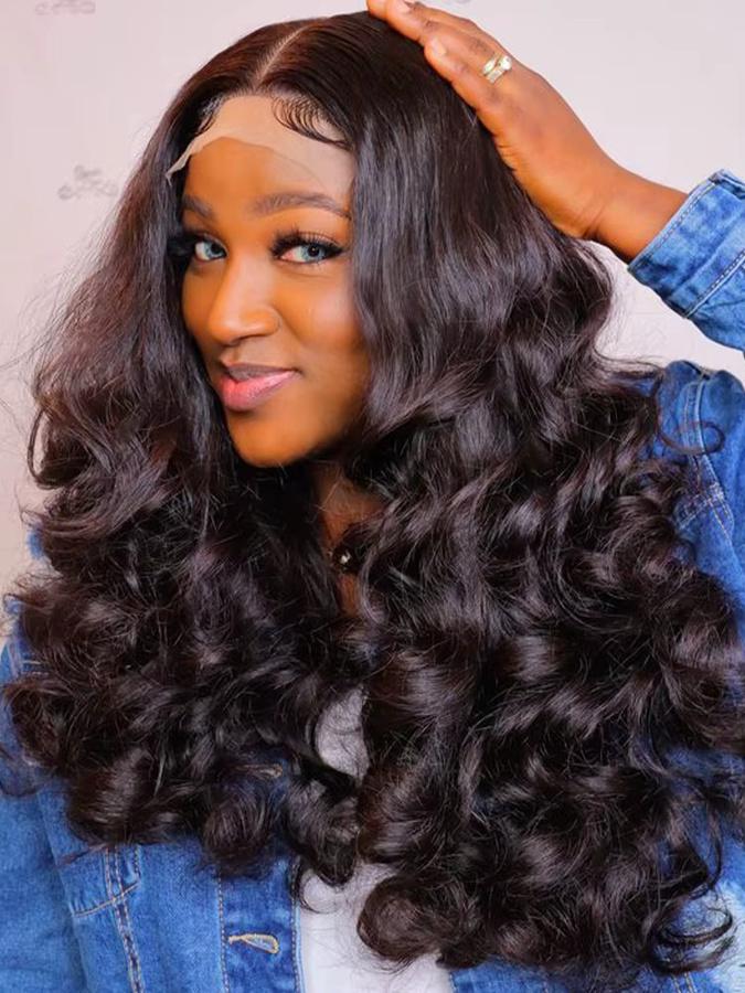 fraisbelle Perücke, 100% Echthaar, Naturschwarz, Loose Body Wave, 5x5 HD Lace Closure - Bild 5