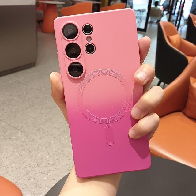 Silikon Handyhülle mit Farbverlauf für Samsung Galaxy S26 Ultra S25 S24 S23 S22 Plus in Pink mit MagSafe Unterstützung und Kameraabdeckung aus Glas - Bild 1