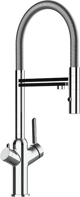 VIZIO Küchenarmatur mit 4-Wege-Wasserhahn, verchromt, 360 Grad schwenkbarer Auslauf und abnehmbarer 2-Strahl Handbrause in Silber - Bild 1