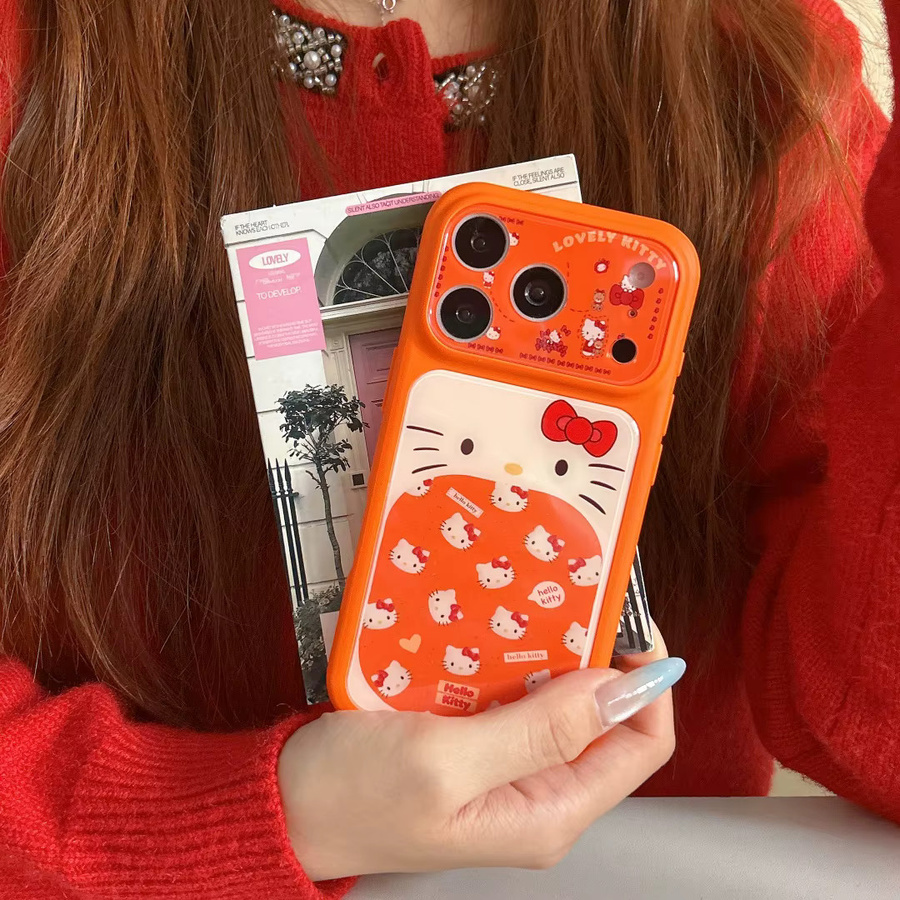 Hello Kitty Emoji Handyhülle für Apple iPhone 17 16 15 Pro Max in Orange mit Kameralinsen-Schutz und harter TPU-Rückseite - Bild 2