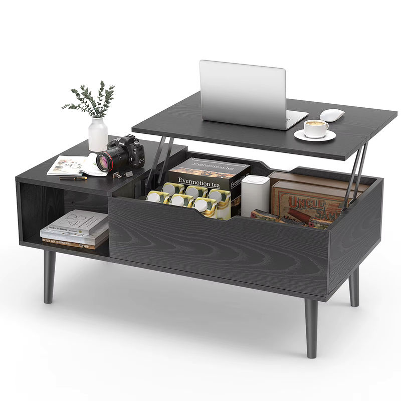 JHK Lift-Top Couchtisch aus Holz in Schokolade, rechteckiger Wohnzimmertisch mit verstellbarem Lagerregal und Hebefunktion - Bild 2