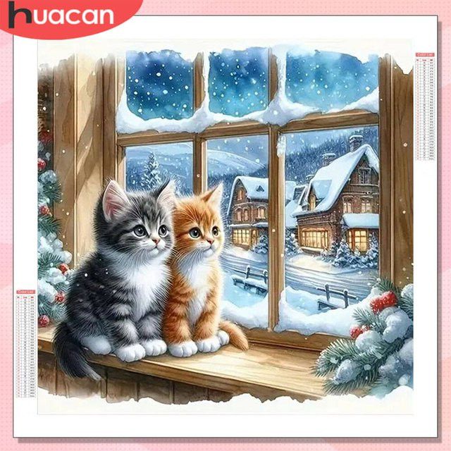 HUACAN 5D DIY Diamantmalerei Katze Motiv mit vollen Bohrern in Multicolor zur Wandmontage - Bild 1