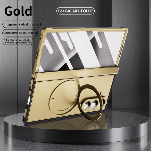 Samsung Galaxy Z Fold 7 Handycase in Gold mit magnetischem Ständer und gehärtetem Glas Displayschutz - Bild 1