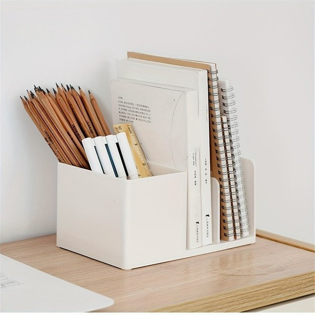 Polier Desktop Aufbewahrungsbox aus Kunststoff mit mehreren Fächern für Büro und professionelle Ordnung in Grau oder Weiß - Bild 1