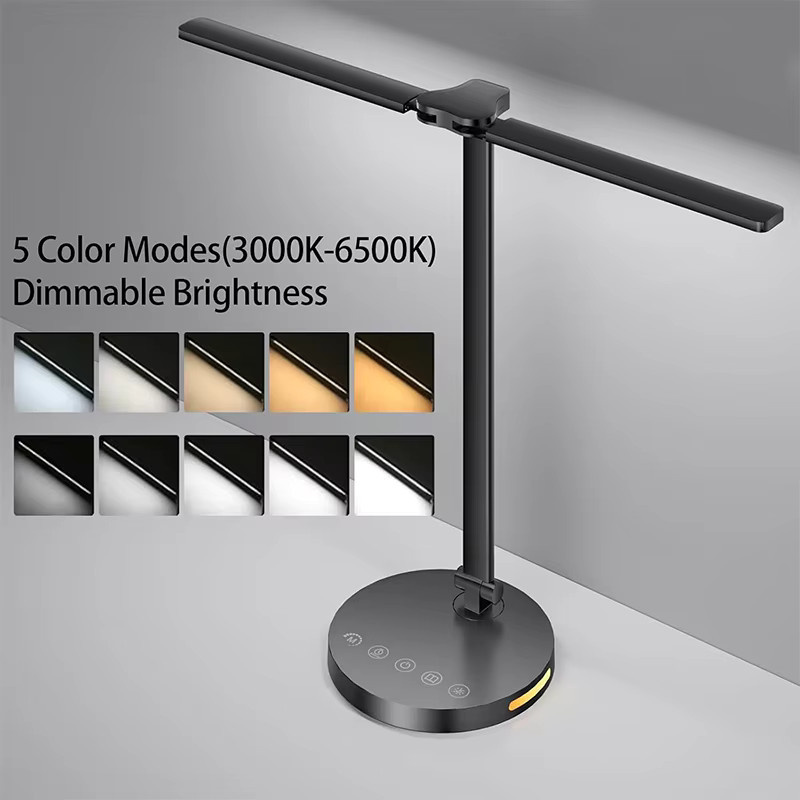 Mzvul LED-Schreibtischlampe mit einstellbarer Helligkeit und farblich dimmbarer Doppelkopf-Tischleuchte mit Typ-C-Schnittstelle - Bild 2