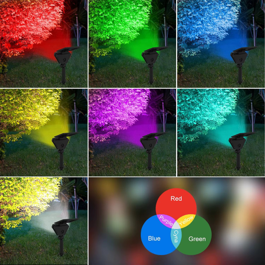 6er Set Crepow RGB Solar Strahler mit Farbwechsel, Wasserdichte LED Gartenleuchten in Schwarz für Outdoor Dekoration - Bild 4
