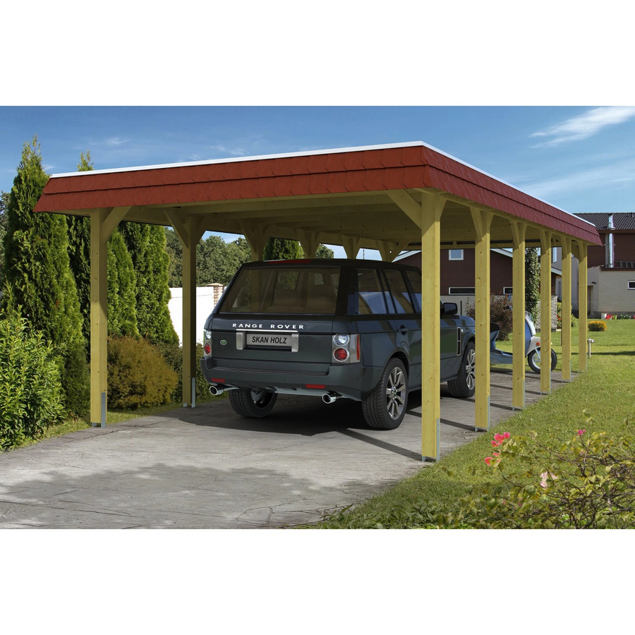 Skan Holz Carport Spreewald aus Nadelholz mit EPDM Dachbahn und grüner Blende, B: 893 cm, T: 396 cm, H: 244 cm - Bild 2