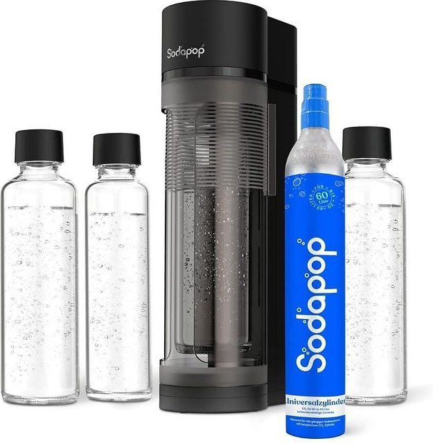SODAPOP Wassersprudler Logan matt schwarz mit 2x 850ml und 1x 600ml Glasflaschen sowie 1x CO2 Zylinder - Bild 1