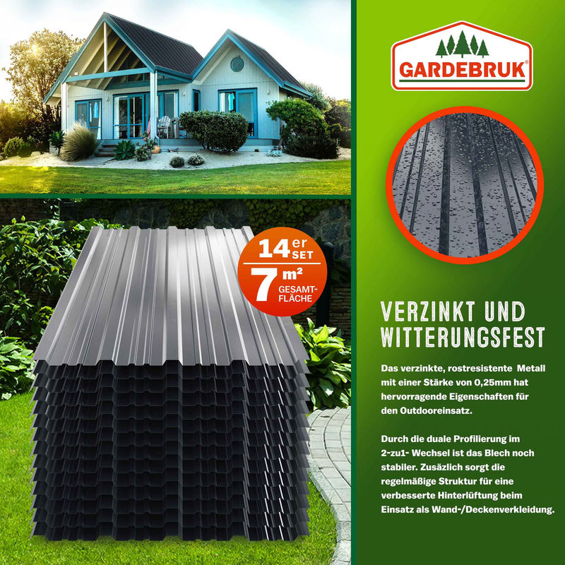 Gardebruk Trapezblech-Set aus verzinktem Stahl, 14er-Set, Anthrazit, B: 46 cm, H: 110 cm - Bild 3