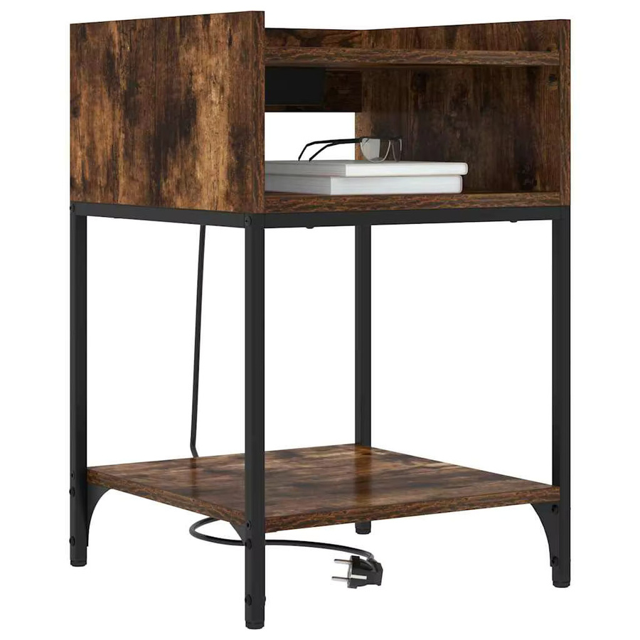 VIDAXL Nachttisch Set aus 2 Stück in geräuchertem Eichen-Design mit Regal, Farbe Braun, B/T/H: 40 x 40 x 61 cm - Bild 3
