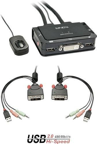 Lindy DVI KVM Switch 2 Port mit USB und Audio in Schwarz - Bild 1