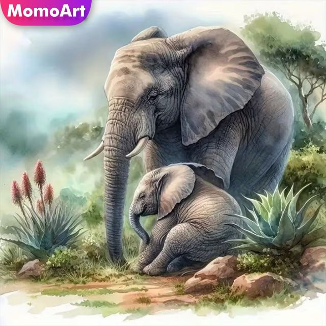 Momoart Diamant-Mosaik Elefant DIY Rundes Diamantbild Cartoon Stickerei Wanddekoration Multicolour B/H: 20 x 20 cm - Bild 1