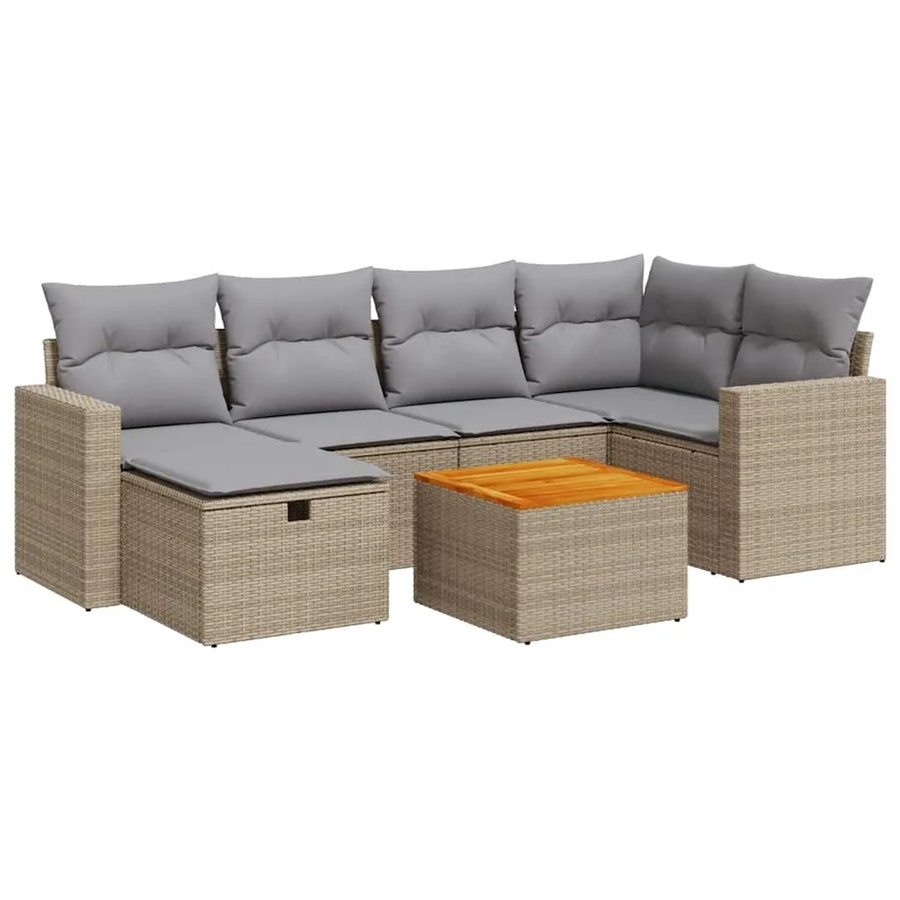vidaXL 7-tlg. Garten-Sofagarnitur aus Poly-Rattan in Beige mit Kissen und L-Form - Bild 2