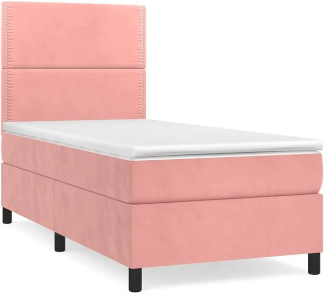 vidaXL Boxspringbett mit Matratze in Rosa, Hybridbett mit Taschenfederkern aus Samt, B/T: 80 x 200 cm - Bild 1