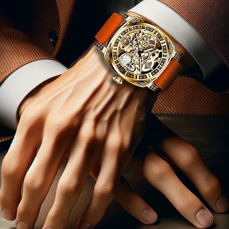 CAROTIF Analoguhr Gold, Herren, Edelstahl, hohl gemustertes Armband - Bild 2