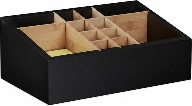 Relaxdays Schreibtisch Organizer aus Bambus und MDF mit 12 Fächern, Schwarz und Natur, B/T/H: 30 x 12 x 18 cm - Bild 1