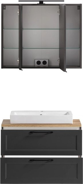 Held Möbel Waschtisch-Set Padua 2-tlg. in matt Graphitgrau mit Aufsatzbecken und Spiegelschrank, Breite: 80 cm - Bild 1