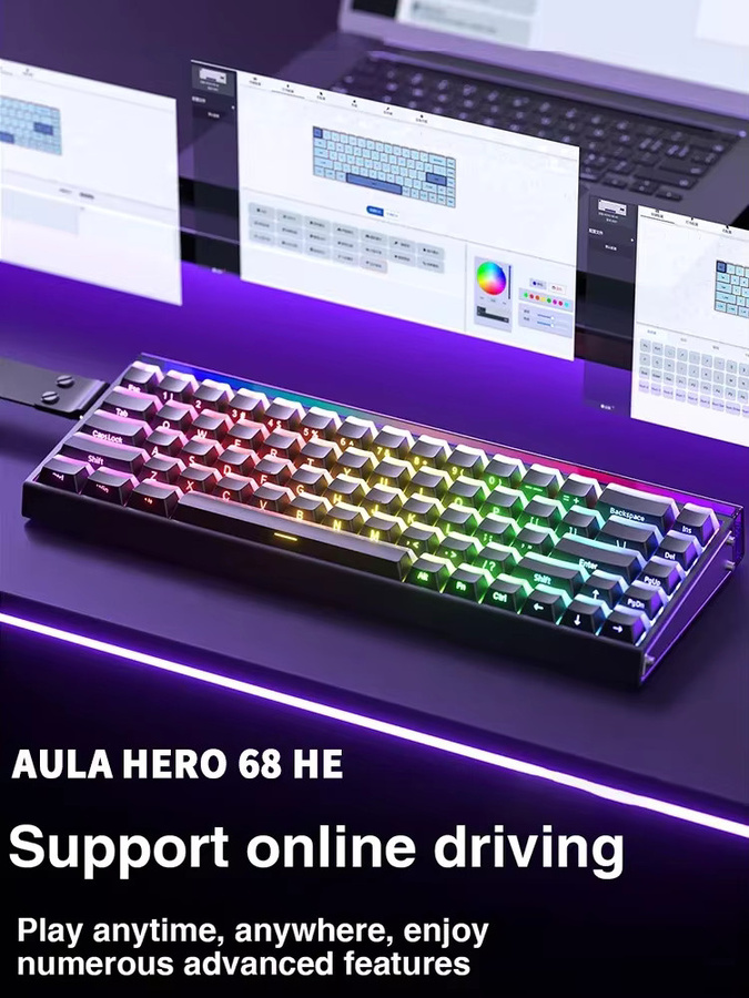 AULA HERO 68 HE Gaming-Tastatur in Weiß mit magnetischen Hall-Effect-Schaltern, 60% Layout, RGB-Beleuchtung, Hot-Swap und 8K Returnrate für E-Sport-Gamer - Bild 5