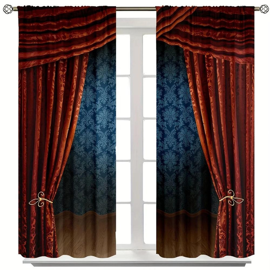 Yiran Furniture Vintage-Vorhänge im viktorianischen Stil mit floralem 3D-Druck, 2 Stück, halbtransparent, Multicolour, B/H: 100 x 240 cm - Bild 3