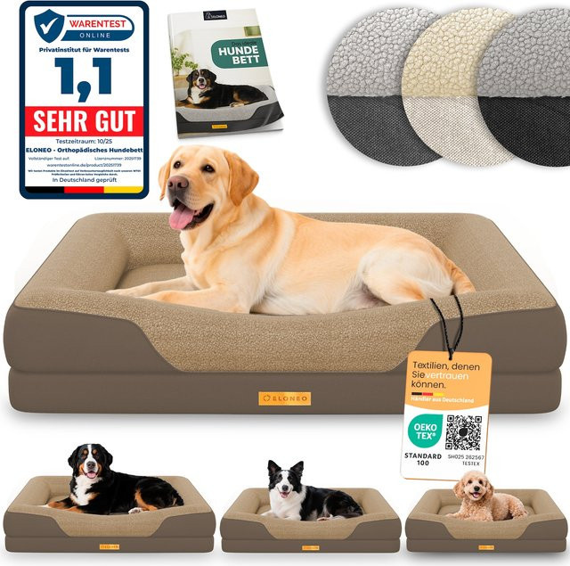 ELONEO Orthopädisches Hundebett mit Orthopädischem Schaumstoff, Braun, Größe L - Bild 1