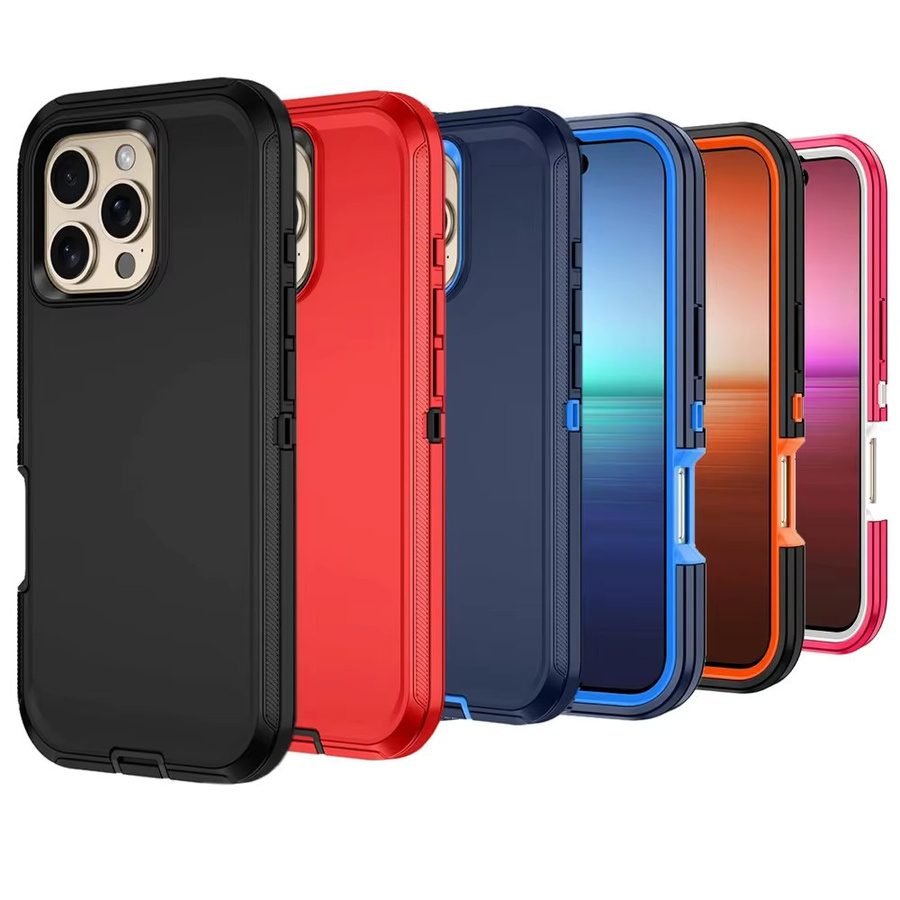 Stoßfeste Defender Schutzhülle für Apple iPhone 17 Air 16E 15 14 Plus 13 12 11 Pro Max in Schwarz und Orange - Bild 6