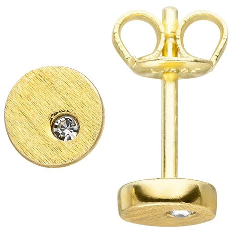 Colfem Ohrstecker 925 Silber, gold vergoldet, Zirkonia, 5,5 mm - Bild 1