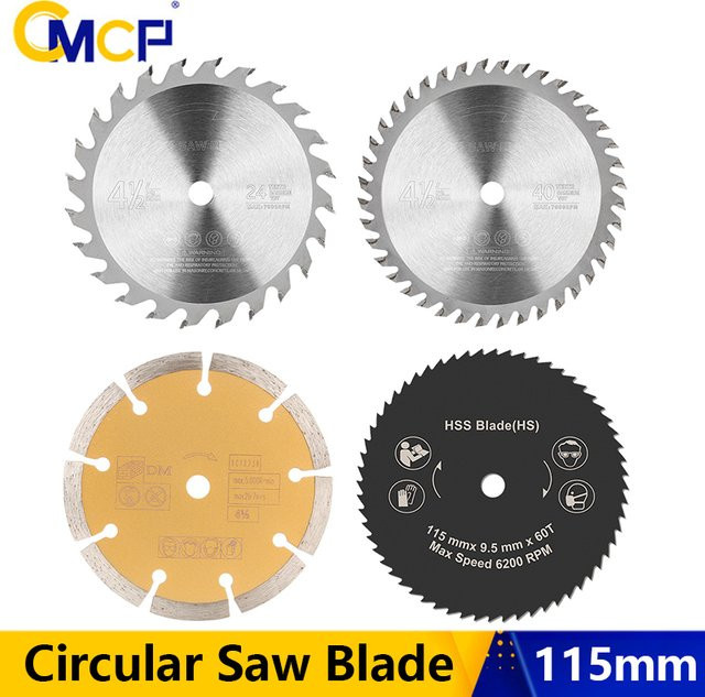 CMCP 4-teiliges Kreissägeblatt-Set mit 115 mm Durchmesser, bestehend aus TCT, Diamant und HSS Hartmetallspitzen für die Holzbearbeitung - Bild 1