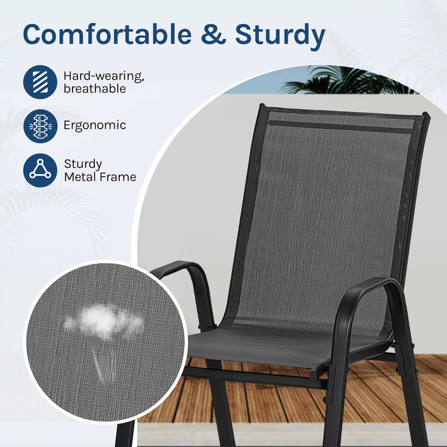 WOLTU 2/4-teiliges Gartenstuhl-Set aus Metall in Anthrazit, stapelbare Outdoor-Sitzgarnitur mit Armlehnen und Rückenlehne für Garten, Terrasse oder Balkon - Bild 2