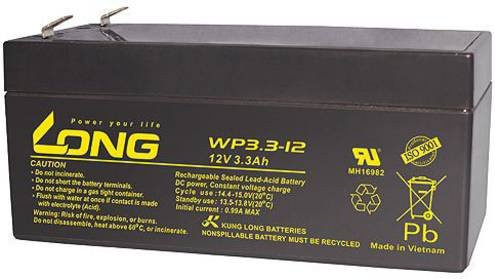Long WP3.3-12 Bleiakku 12V 3.3Ah Blei-Vlies AGM Schwarz B/H/T: 134 x 65.5 x 67 mm mit 4.8mm Flachstecker - Bild 1