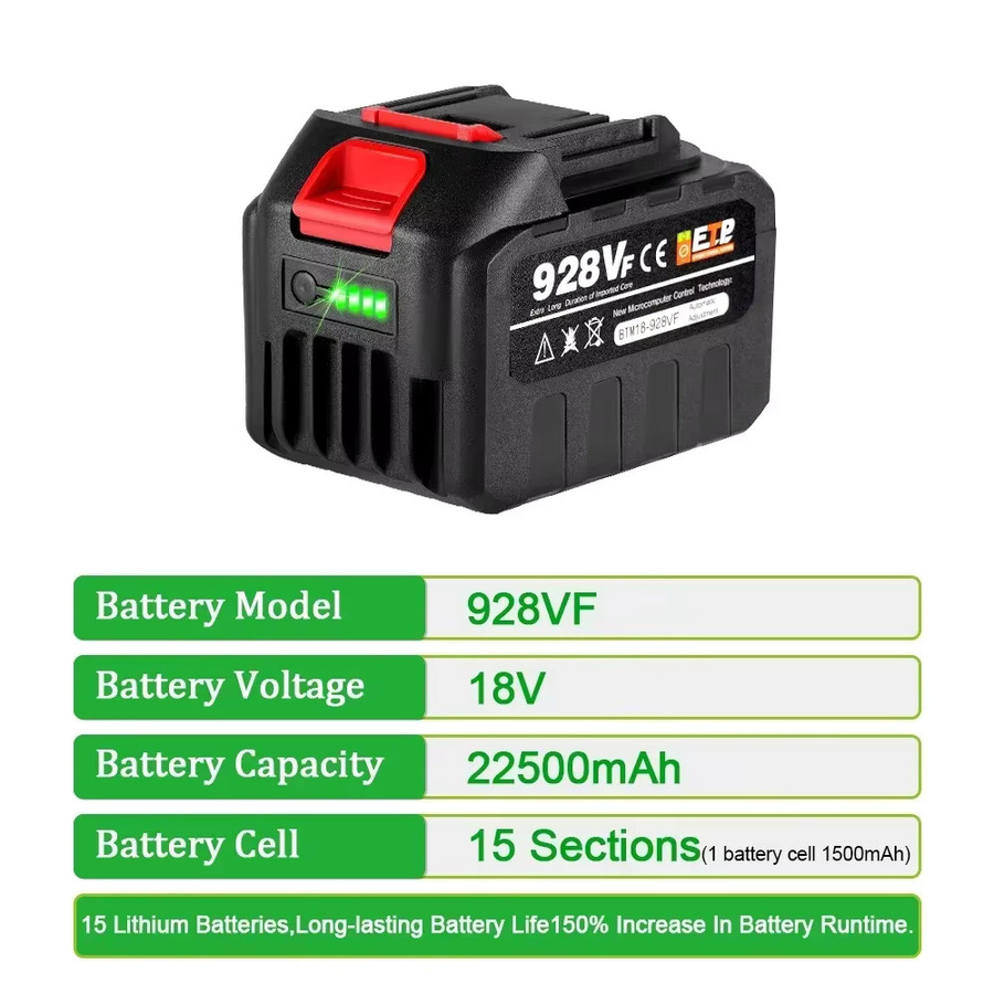 Wiederaufladbare Lithium-Ionen Batterie für Makita Power Werkzeuge, 18V, 22500mAh, Schwarz - Bild 3