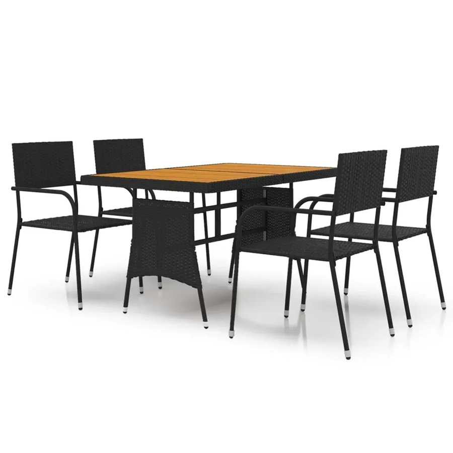 vidaXL 5-teilige Garten-Essgruppe aus Polyrattan und Akazienholz in Schwarz - Bild 2